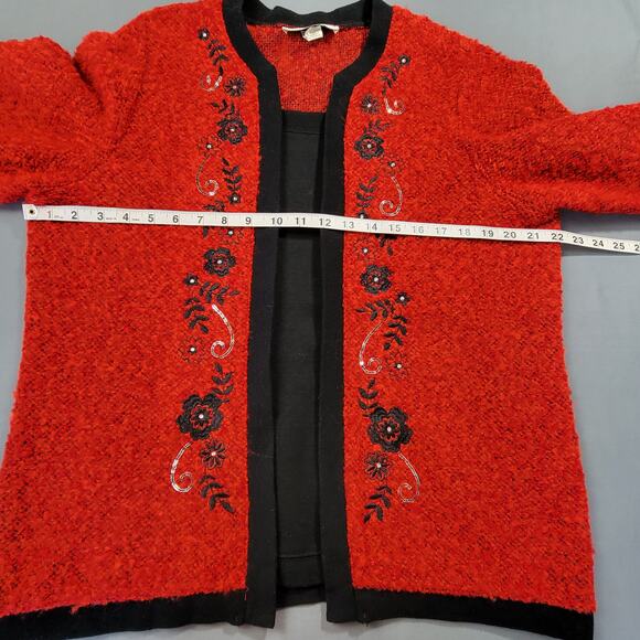 C.D. Sport Long Sleeve Embroidered Sweater Women's Large Red Black Trim Layered - Picture 5 of 8
